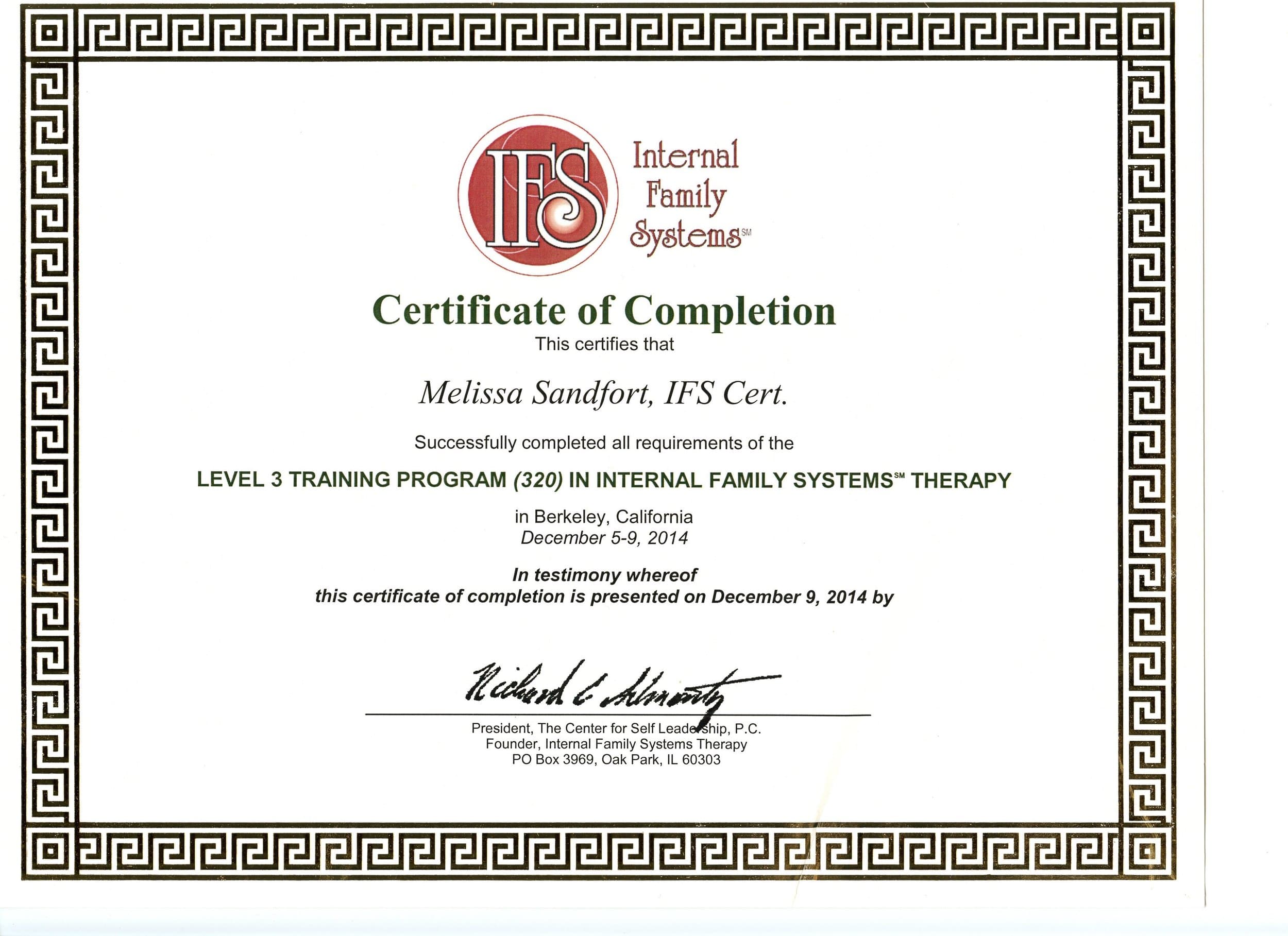 IFS Level 3 Certificate — Berkeley, CA